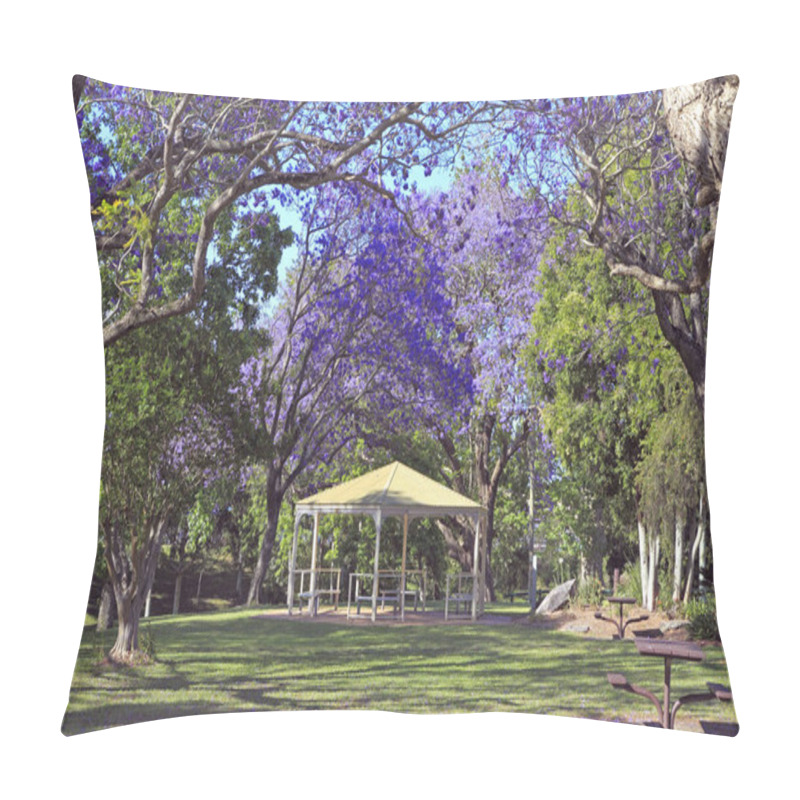 Personality  Park With Pergola And Jacaranda Trees, Grafton, Nsw, Australia Pillow Covers