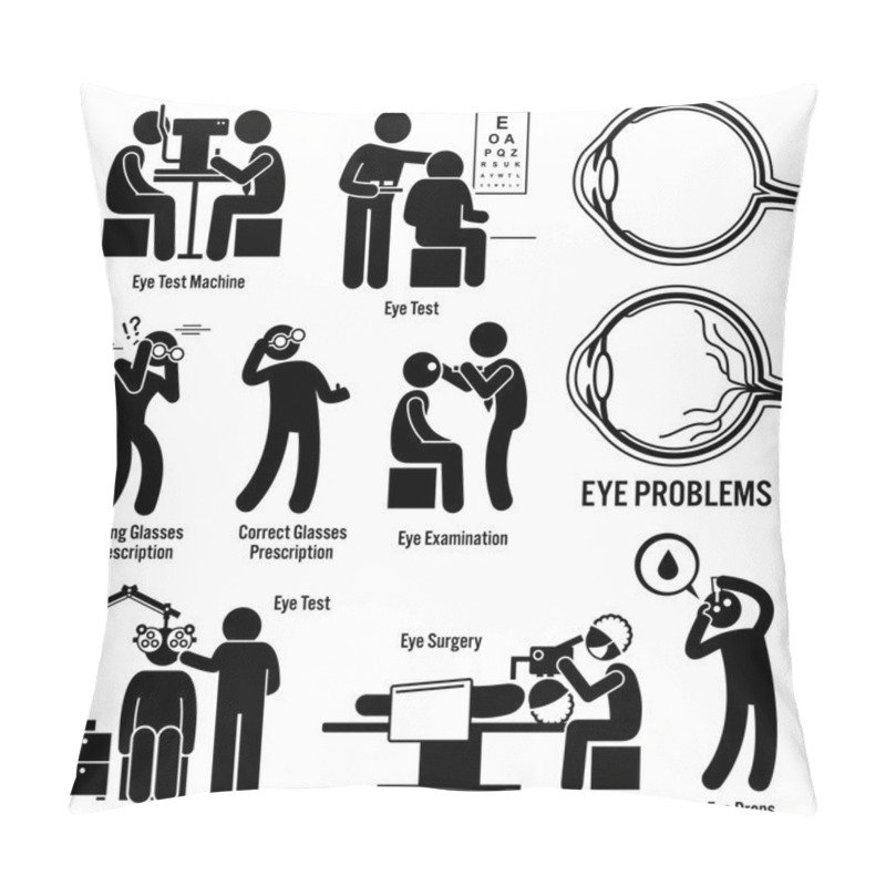 Personality  Eye Diagnosis Exam Surgery Optometrist Stick Figure Pictogram Icons Pillow Covers