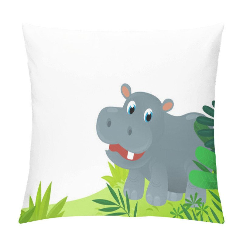 Personality  Cartoon Scene With Jungle And Animals Like Hippo Being Together As Frame Illustration For Kids Pillow Covers