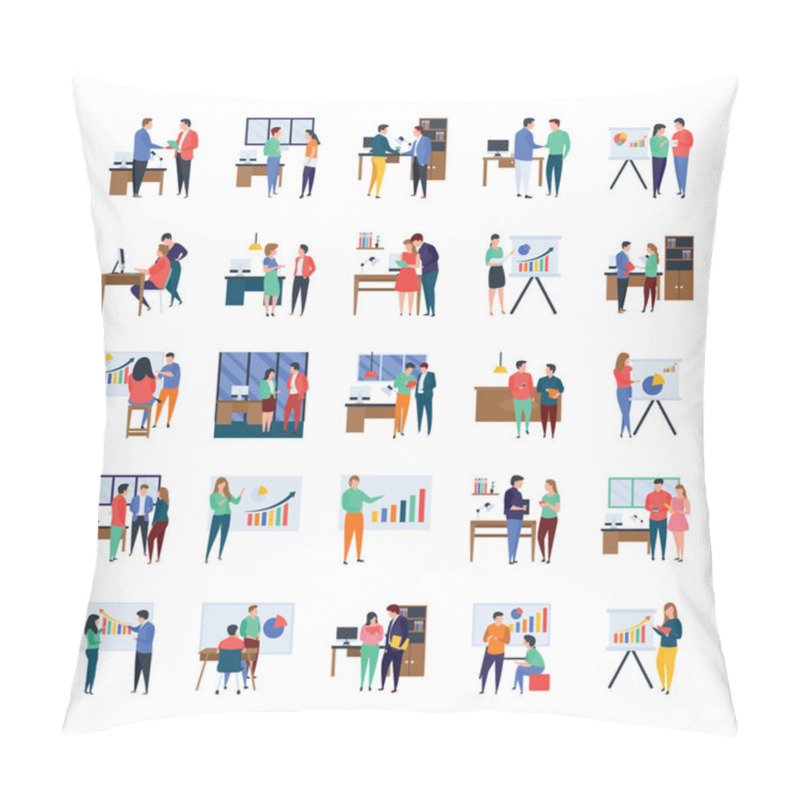 Personality  Here Is Business Meetings, Discussions, Work In Progress, Flat Illustrations Set. Amenable Visuals Are Helpful In Many Fields Consequently, You Have Chance To Use In Relevant Department.  Pillow Covers