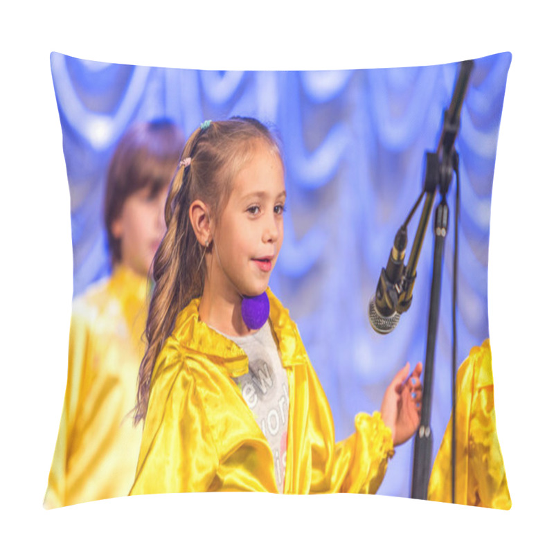 Personality  Odessa, Ukraine - December 24, 2015: Children's Musical Groups Singing And Dancing On Stage In Bright Colorful Clothes. Emotional, Touching Children's Musical Stage Show. Pillow Covers