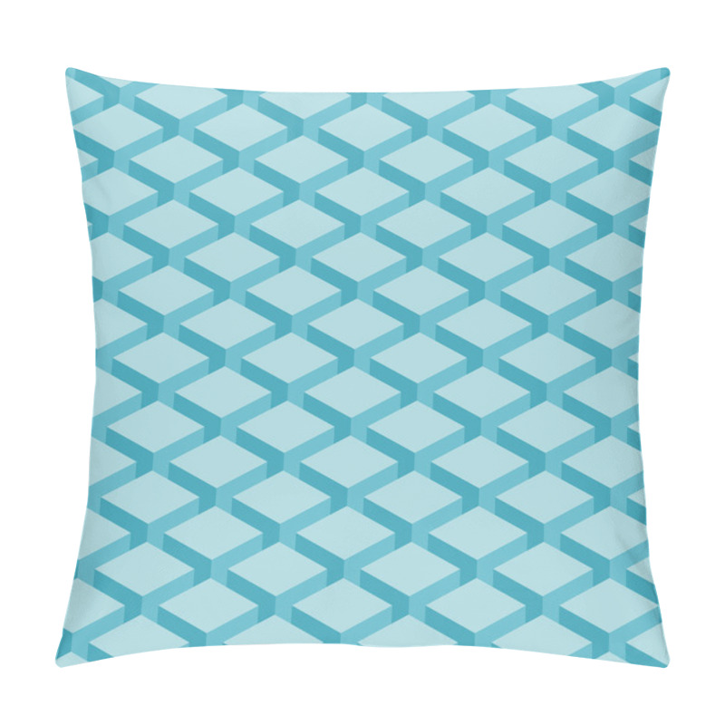 Personality  Seamless Pattern Blue Background. Surface With 3-D Effect Cubes In Perspective. Old Retro Wallpaper With Repetition Geometric Shape. Pillow Covers