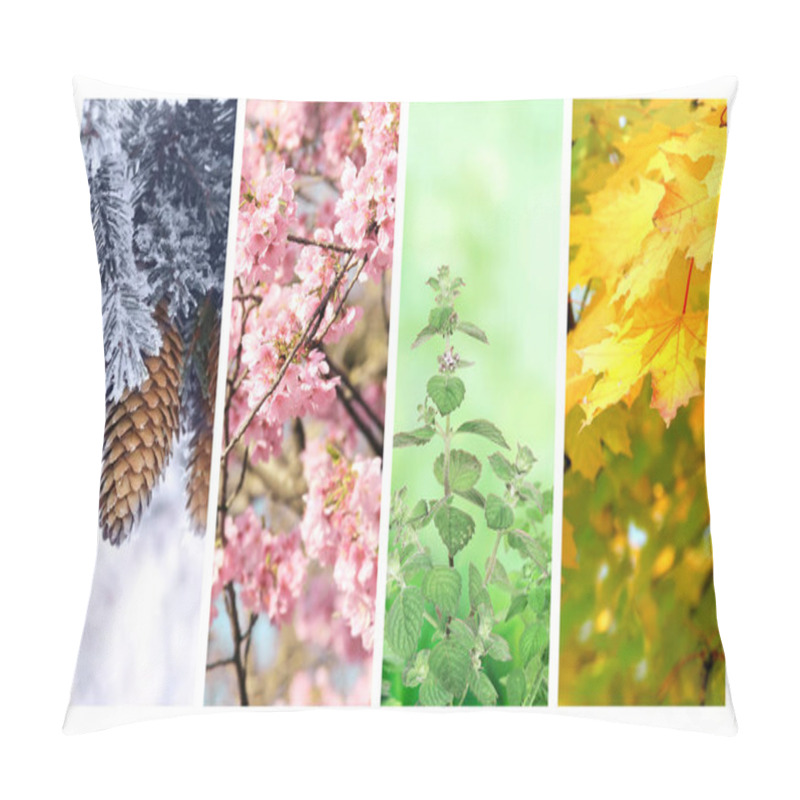 Personality  Four Seasons Of Year. Set Of Vertical Nature Banners With Winter, Spring, Summer And Autumn Scenes. Copy Space For Text Pillow Covers