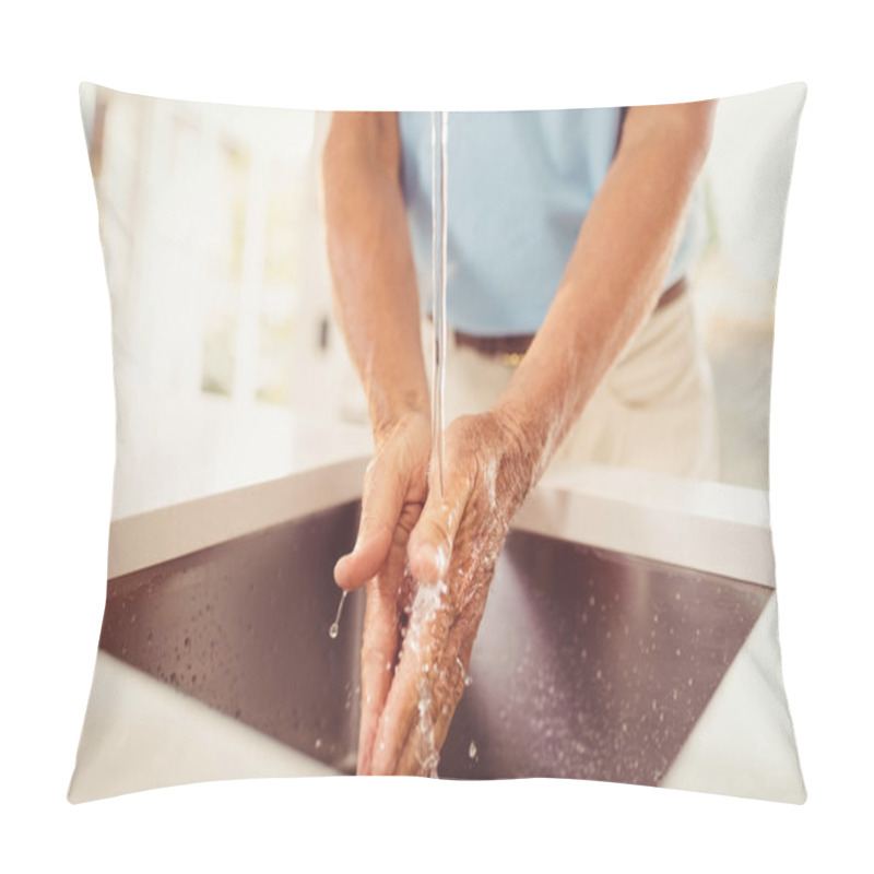 Personality  Mid Section Of Senior Man Washing Hands Pillow Covers