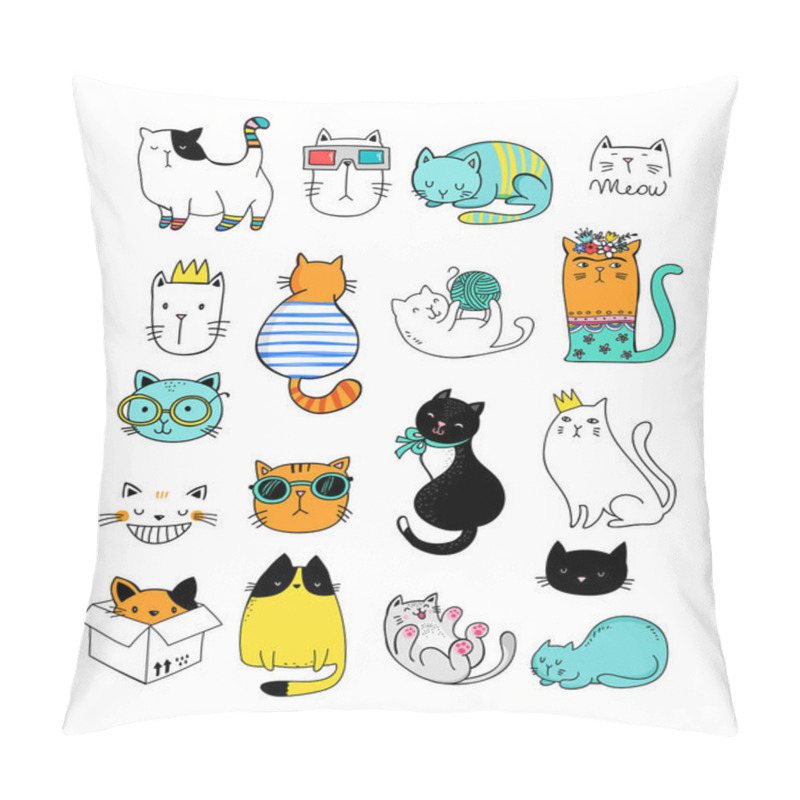 Personality  Cat Doodles, Collection Of Vector Illustrations Pillow Covers