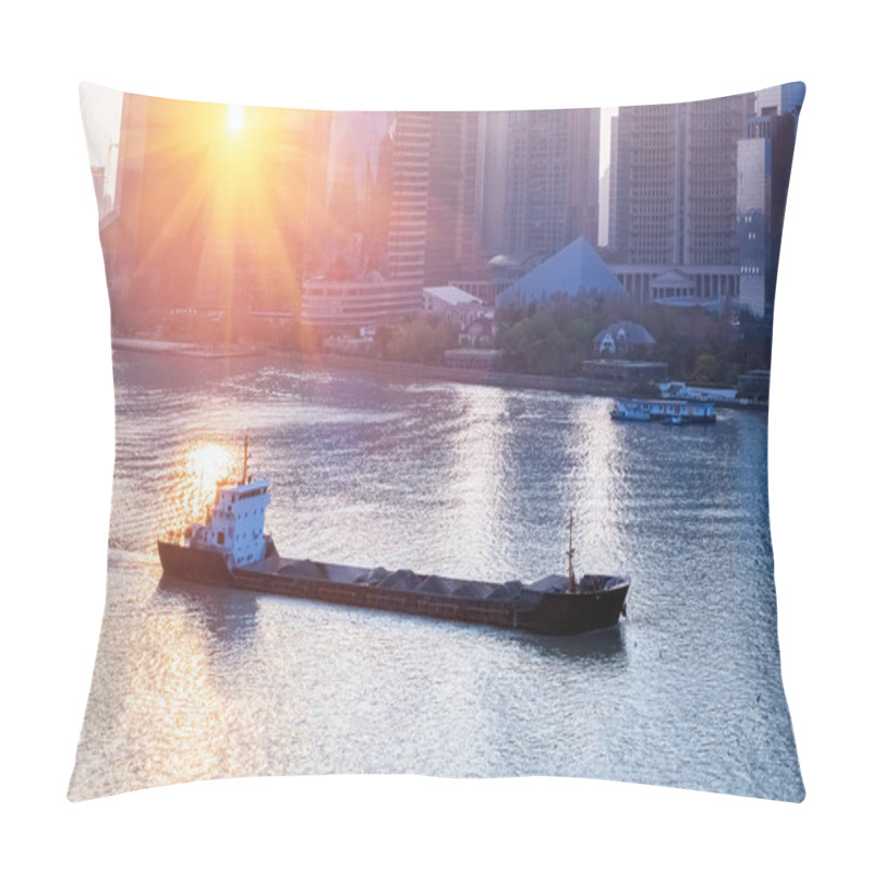 Personality  Cargo Ship Sailing In Shanghai Pillow Covers