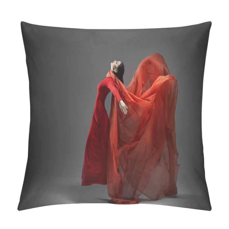 Personality  Woman In Red Dress With Flying Fabric Pillow Covers