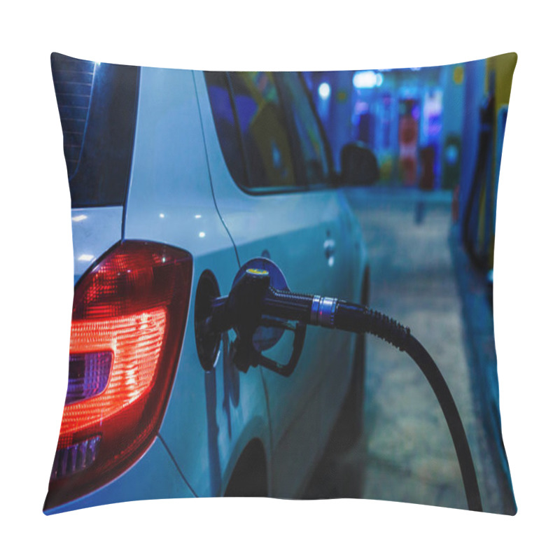 Personality  Car Refueling On Petrol Station In Winter At Night Closeup  Pillow Covers