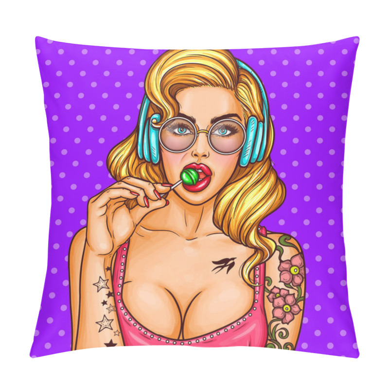 Personality  Vector Pop Art Pin Up Sexy Girl Sucks Lollipop Pillow Covers