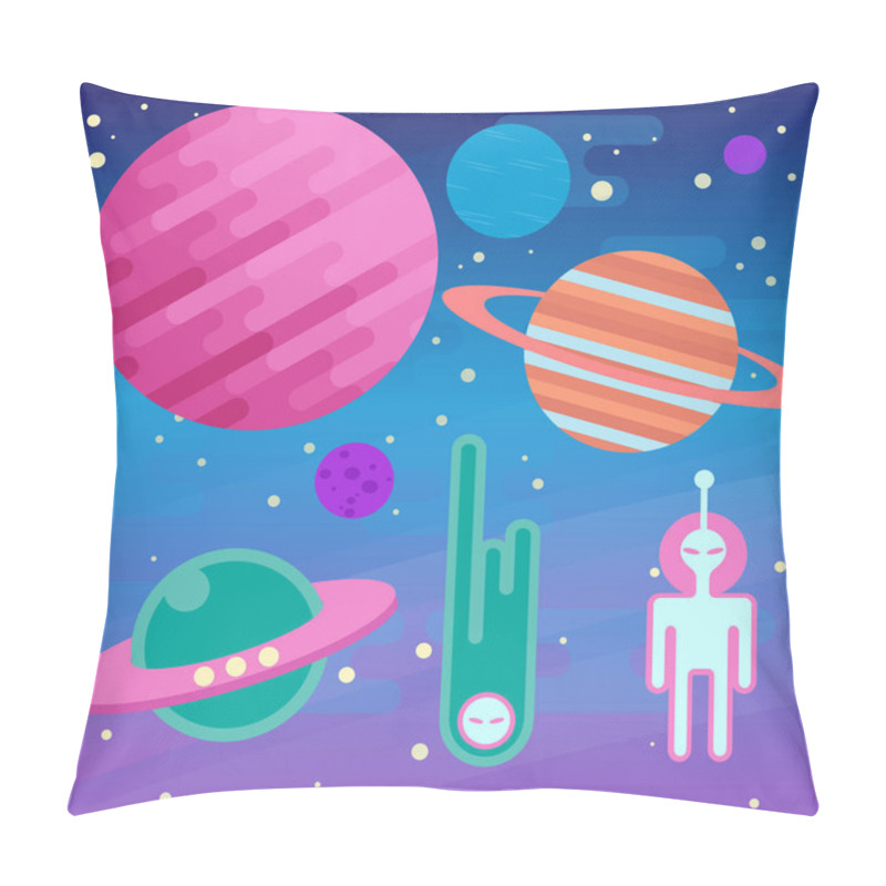 Personality  Set Of Flat Cosmos And Ufo Elements With Planet And Alien Pillow Covers