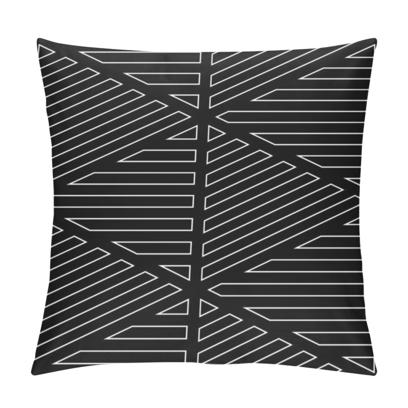 Personality  White Diagonal And Horizontal Lines Contours On Black Background. Seamless Surface Pattern Design With Linear Ornament. Slanted Strokes Wallpaper. Hash Stroke Motif. Digital Paper With Angled Stripes. Pillow Covers