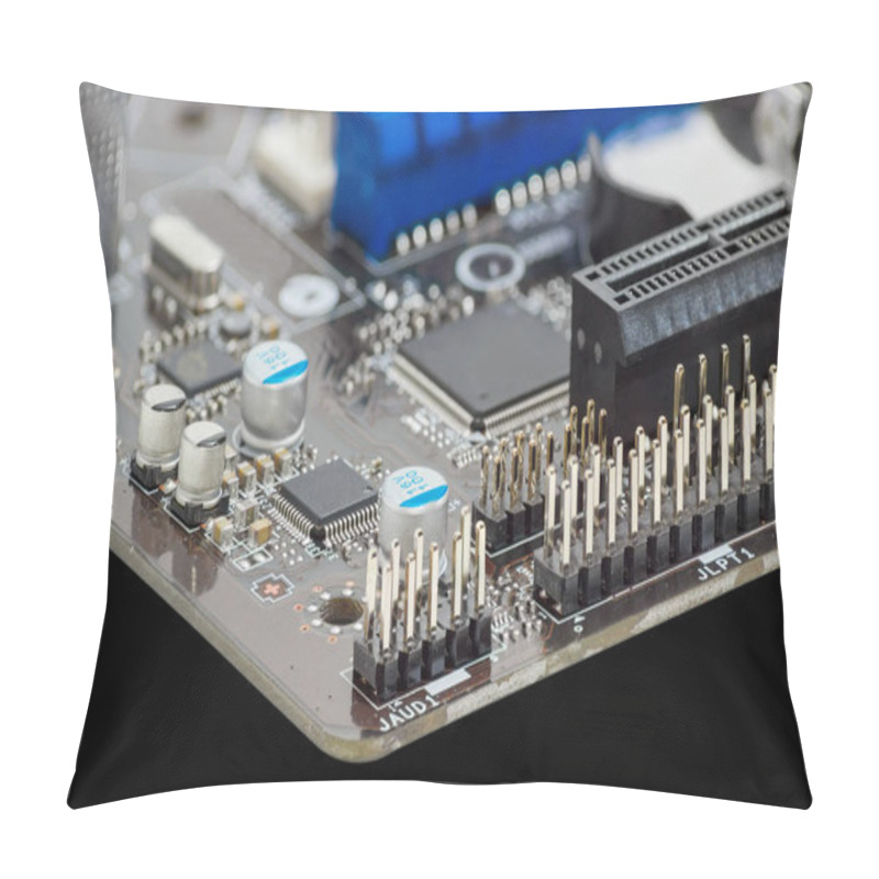 Personality  Fragment Of Motherboard Of A Desktop On A Dark Background Pillow Covers