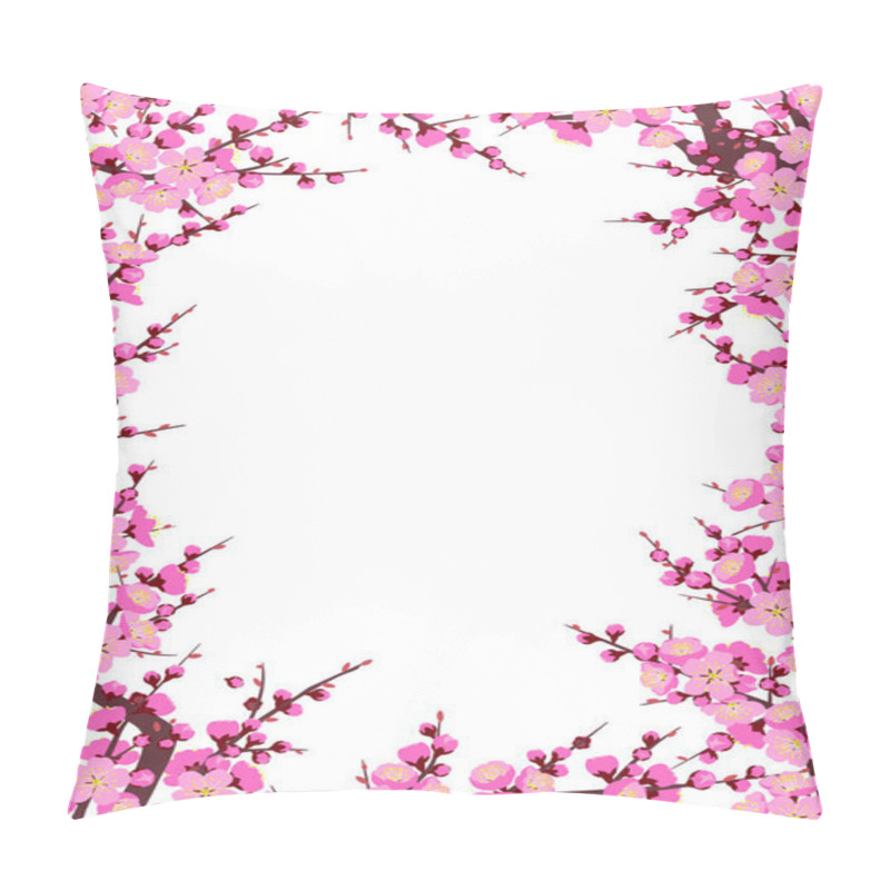 Personality  Rectangle Vertical Frame Made With Flowering Tree Branches And Shoots With Pink Flowers On White Background.  Plum Blossom Is A Symbol For Spring. Floral Decoration For Chinese New Year.  Pillow Covers