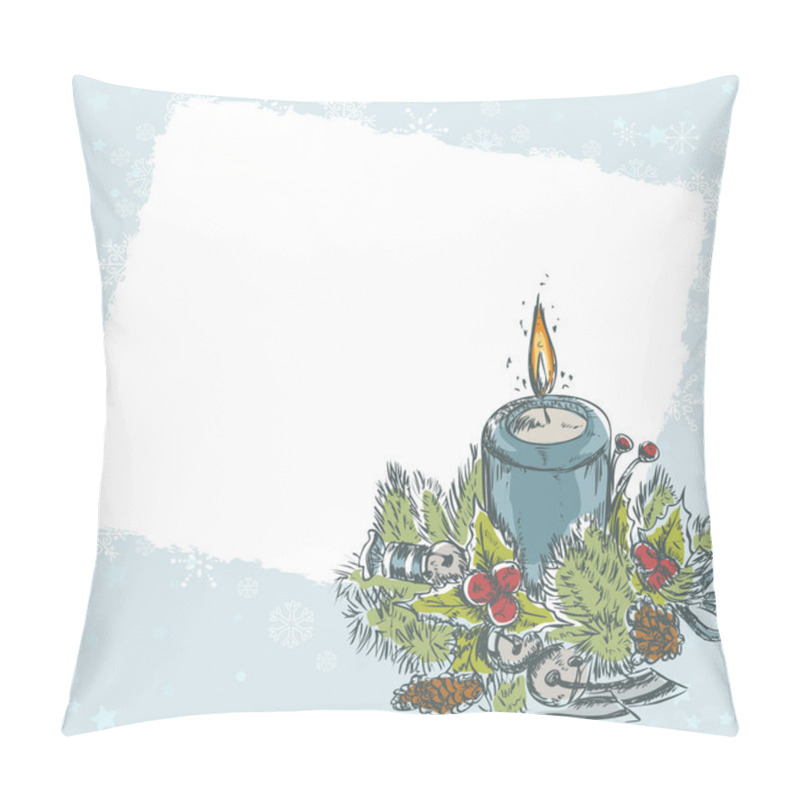 Personality  Christmas Hand Drawn Retro Postcard With Cute Burning Candle Pillow Covers