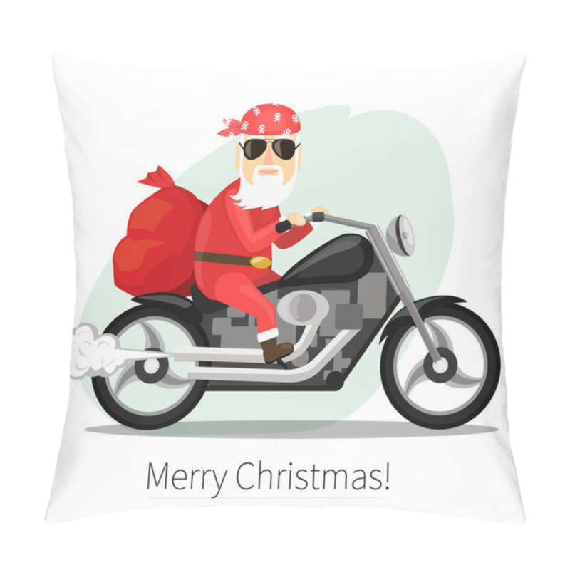 Personality  Santa Claus Carries A Sack Of Gifts On  Cool Motorcycle Pillow Covers