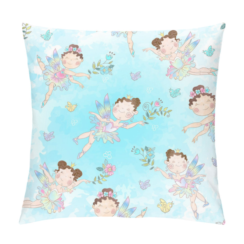 Personality  Seamless Pattern With Cute Little Magical Fairies. Vector. Pillow Covers