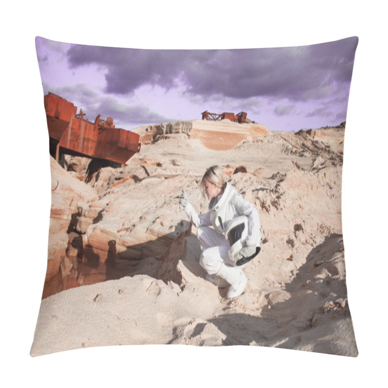 Personality  Futuristic Astronaut On Another Planet, Mars. Image With The Effect Of Toning Pillow Covers