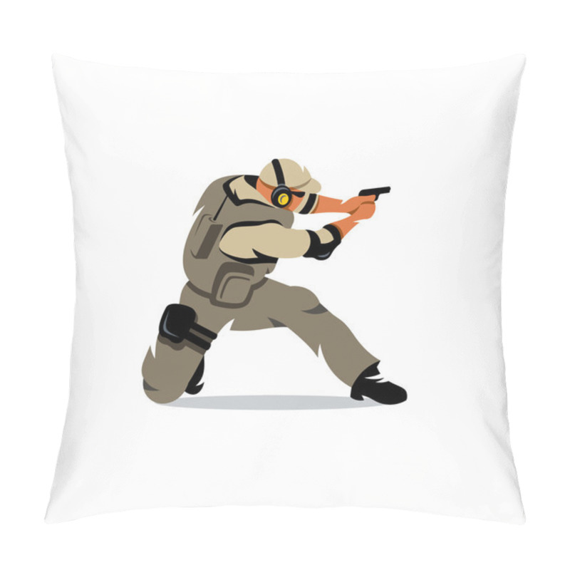 Personality  Vector Tactical Shooting Warrior Cartoon Illustration. Pillow Covers