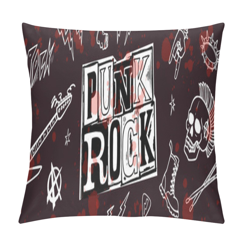 Personality  Punk Rock Set. Punks Not Dead Words And Design Elements. Vector Illustration. Pillow Covers