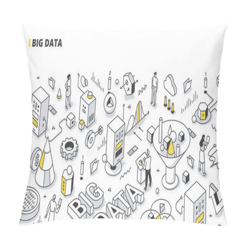 Personality  Big Data Isometric Outline Illustration Pillow Covers