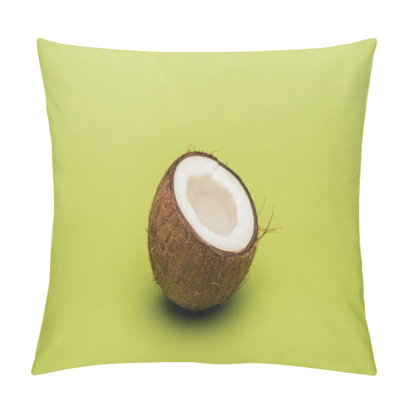 Personality  Half Of Ripe Fresh Coconut On Green Background Pillow Covers