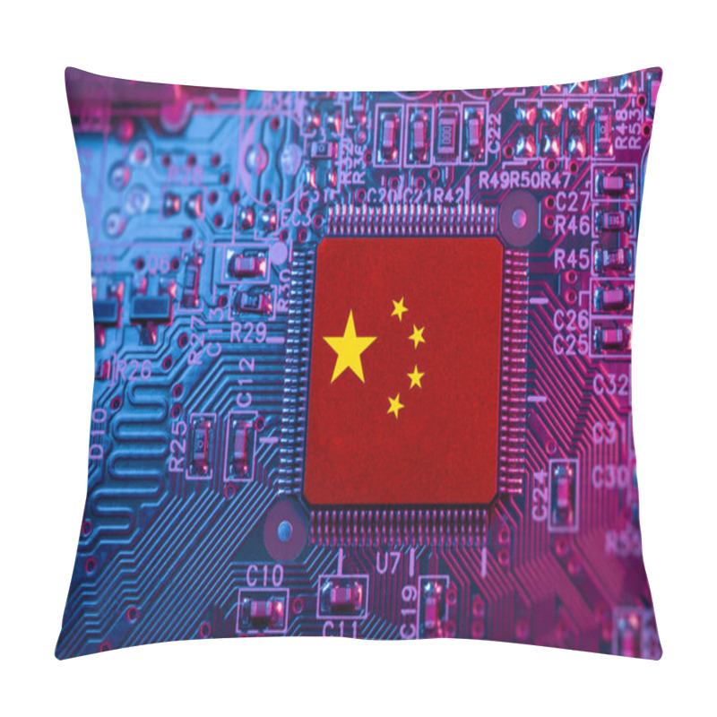 Personality  China Flag On Computer Chip For Chip War Concept. Global Chipmakers CPU Central Processing Unit Microchip On Motherboard  Republic Of China World Largest Chip Manufacturer And Supply Chain. Pillow Covers