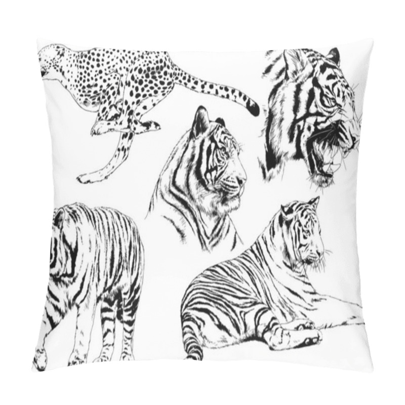 Personality  Set Of Vector Drawings On The Theme Of Predators Tigers Are Drawn By Hand With Ink Tattoo Logos Pillow Covers