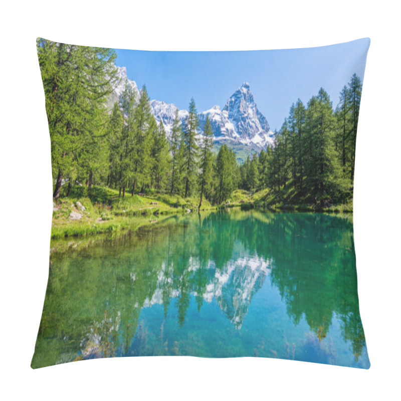 Personality  Idyllic Morning View At The Blue Lake With The Matterhorn Reflecting On The Water, Valtournenche, Aosta Valley, Italy. Pillow Covers