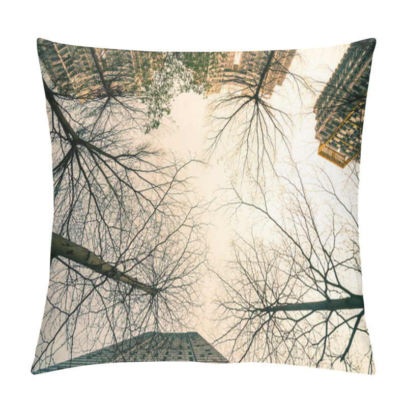 Personality  Skyscraper Building With Tree Branch  Pillow Covers