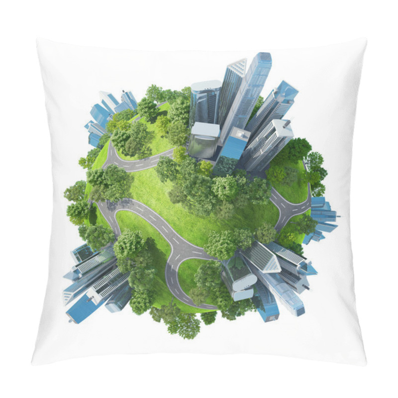 Personality  Conceptual Mini Planet Green Parks Along With Skyscrapers And Roads Pillow Covers