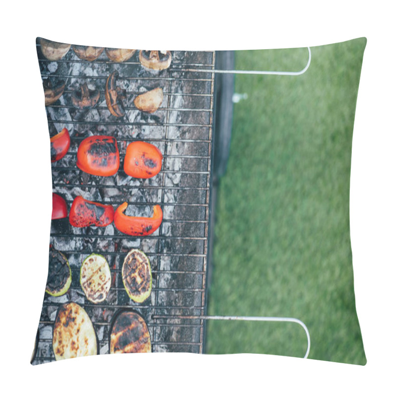 Personality  Top View Of Vegetables Grilling On Barbecue Grill Grade Pillow Covers