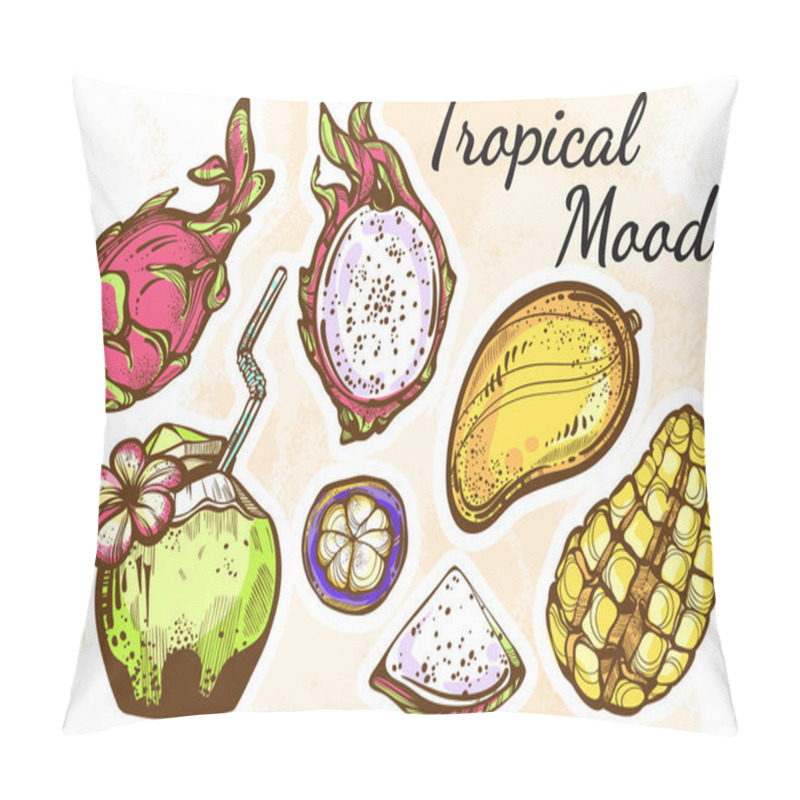 Personality  Fresh Fruits Beautifully Detailed Vector Set. Hand-drawn Tropical Fruits Isolated. Perfect Menu Template For Vegetarian/vegans, Fruitarians. Organic, Market, Shop, Fruit Symbols, Healthy Lifestyle. Pillow Covers