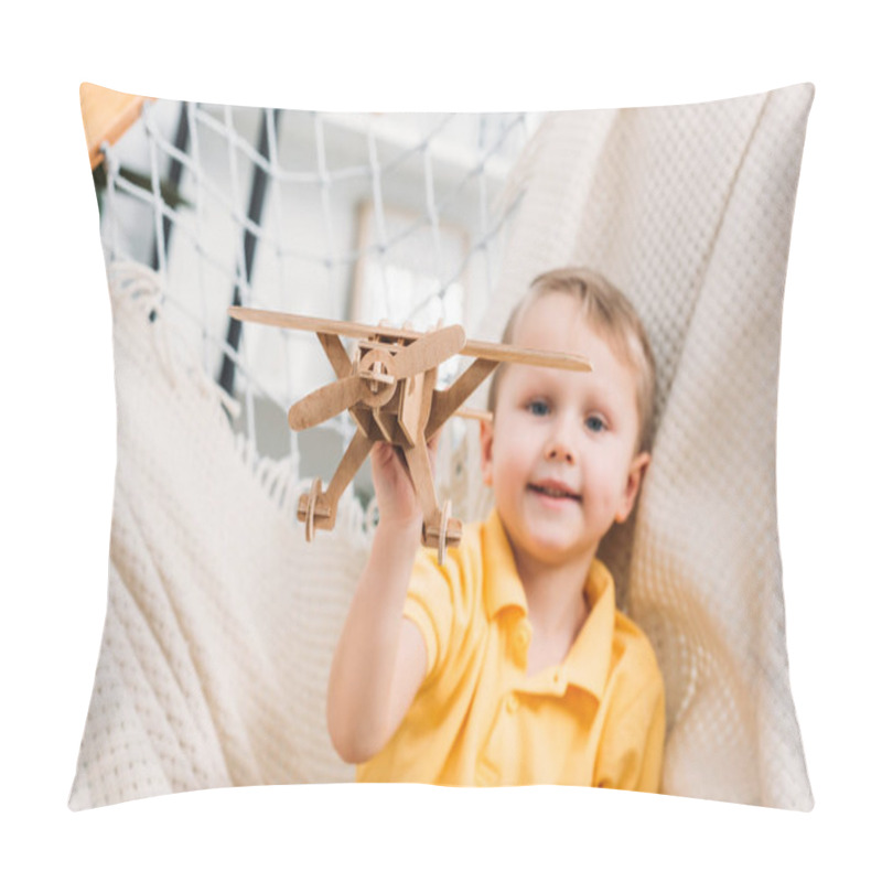 Personality  Little Boy Playing With Wooden Airplane Toy  Pillow Covers