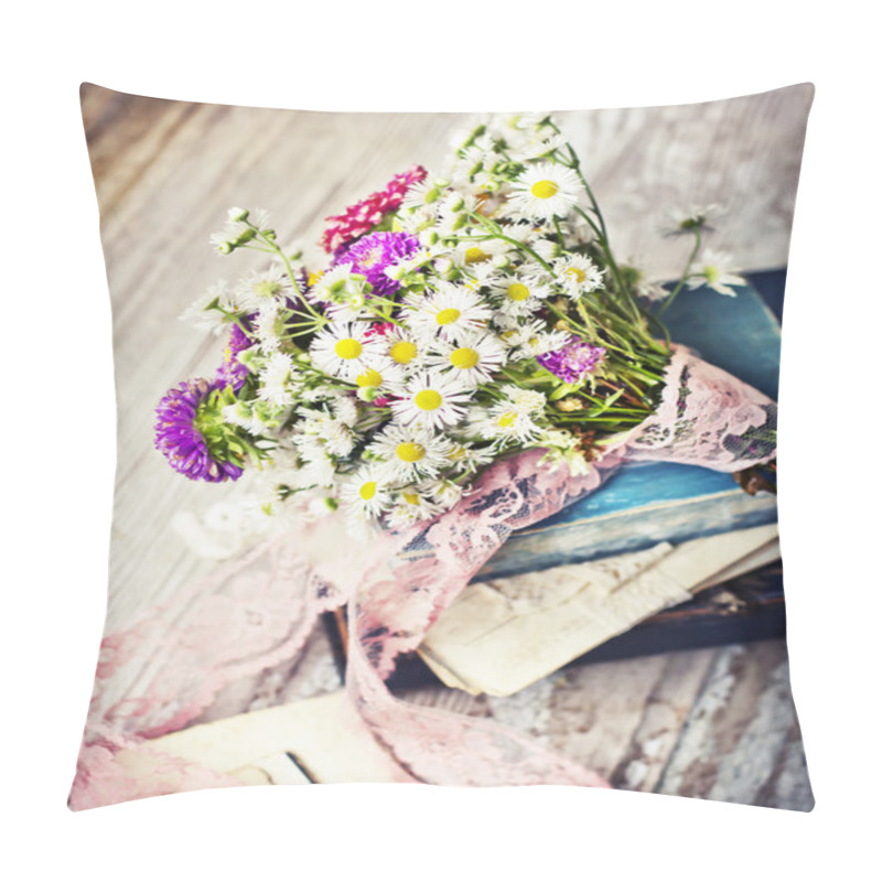 Personality  Background With Flowers, Post Cards And Photos Pillow Covers