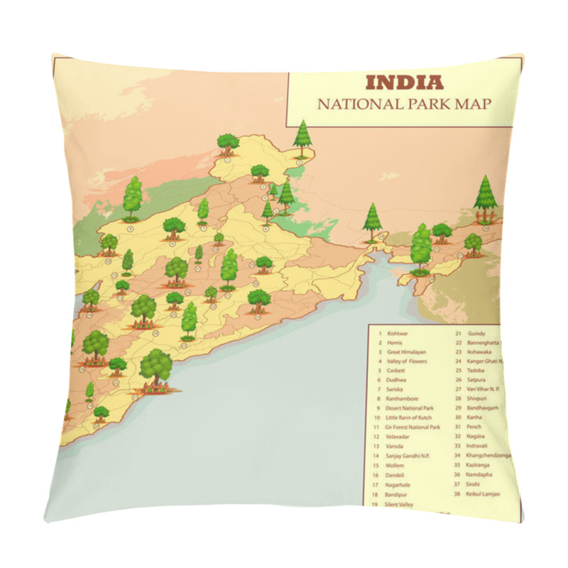 Personality  Famous National Park Map Of India Pillow Covers