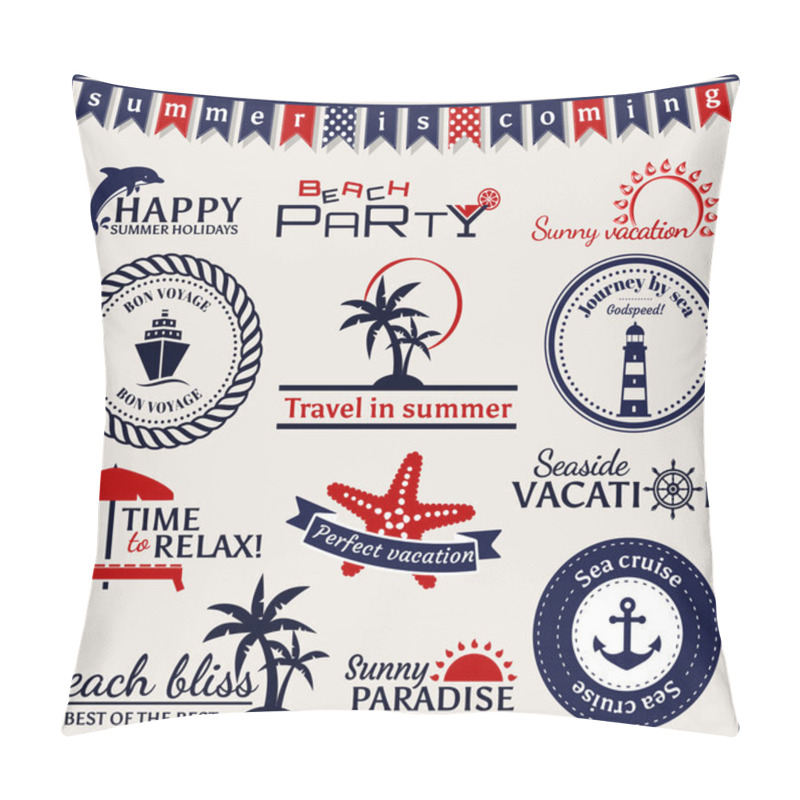 Personality  Summer And Sea Labels, Symbols And Emblems. Vector Design Elemen Pillow Covers