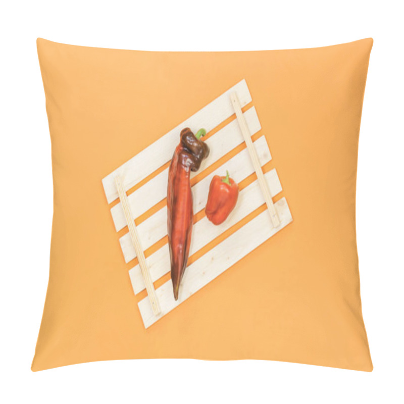 Personality  Two Different Size And Shape Peppers On Trendy Yellow Pillow Covers