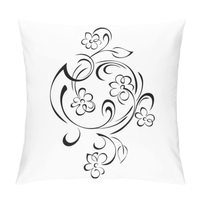 Personality  Decorative Element With Stylized Flowers, Leaves And Swirls In Black Lines On A White Background Pillow Covers