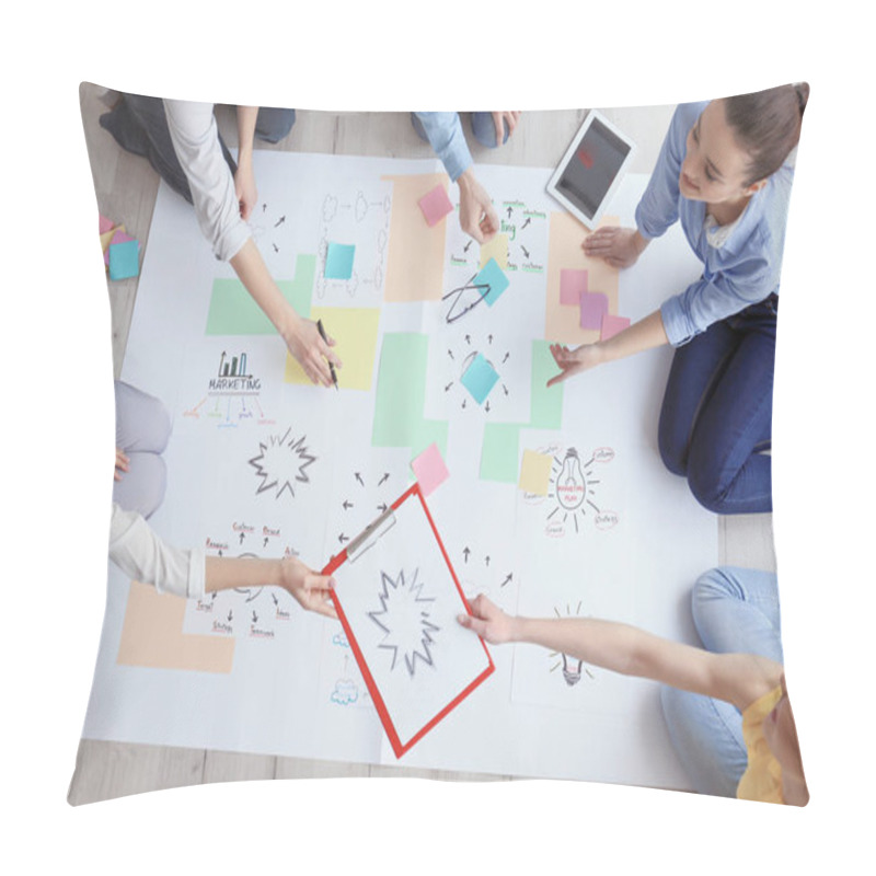 Personality  Young Team Working On Marketing Plan In Office Pillow Covers