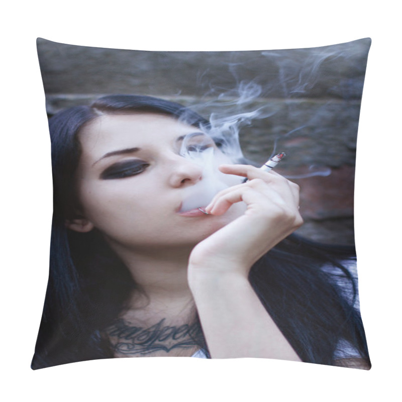 Personality  Young Girl With Tattoo And Bad Habit To Smoke Pillow Covers