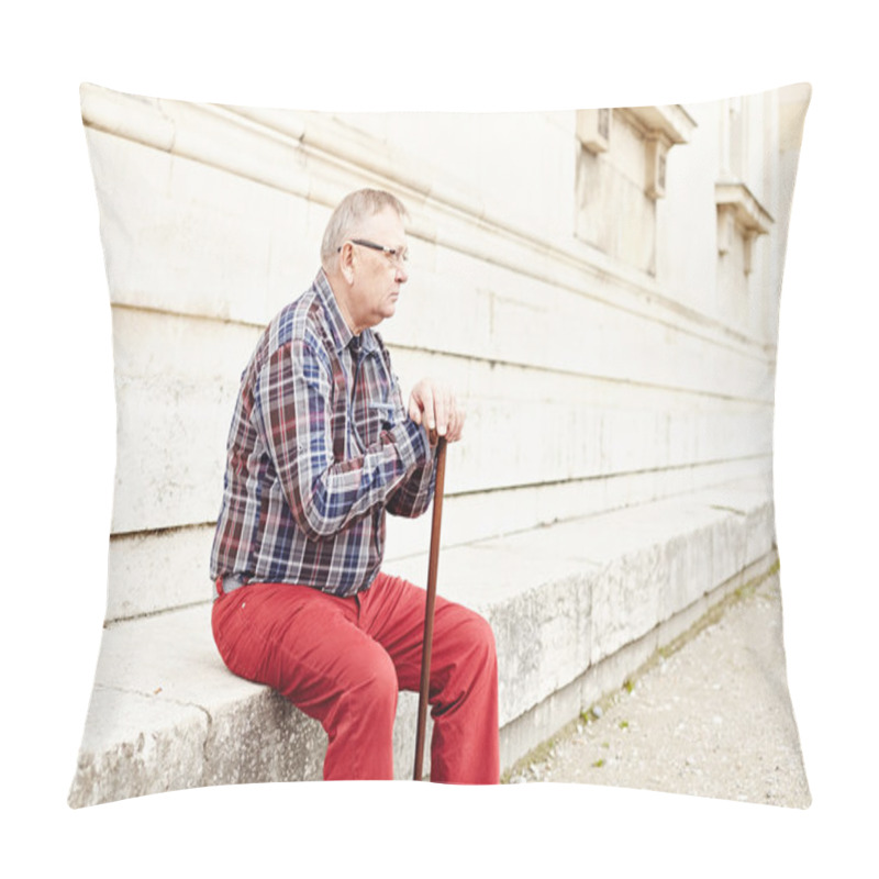 Personality  Man With Stick Sitting Outdoor Pillow Covers