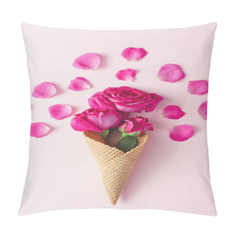 Personality  Pink Roses In Wafer Ice Cream Cone Pillow Covers