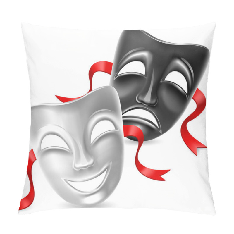 Personality  Theatrical Mask. Black And White. Isolated. Mesh. Clipping Mask Pillow Covers