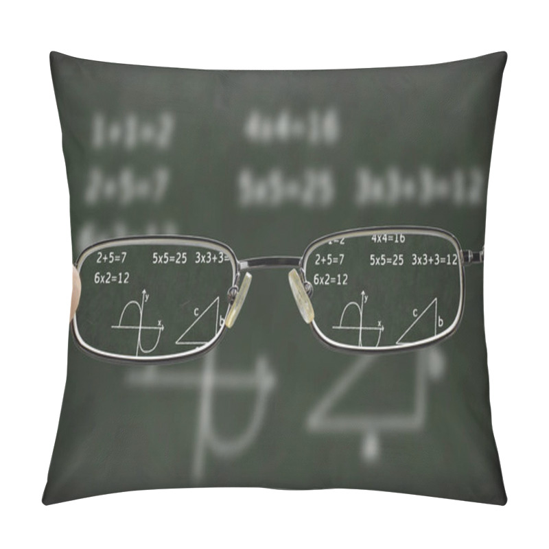 Personality  Blurry Vision Of A Green Chalkboard With Mathematic Calculation On It Corrected By The Glasses Pillow Covers