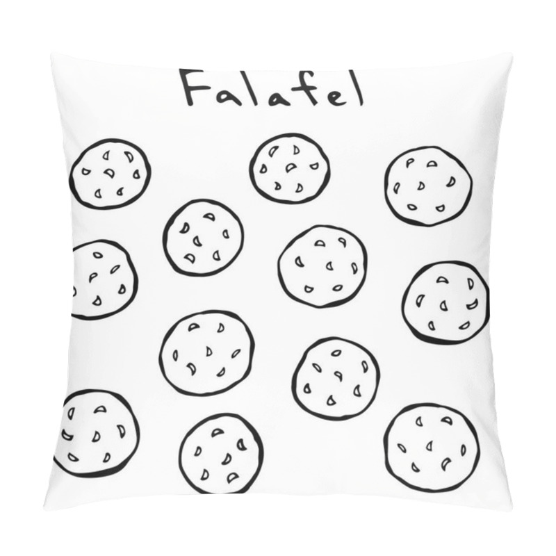 Personality  Falafel Middle Eastern Cuisine. Arabic Traditional Meal. Israel Vegetarian Healthy Fast Food. Jewish Street Food. Realistic Hand Drawn Illustration. Savoyar Doodle Style. Pillow Covers