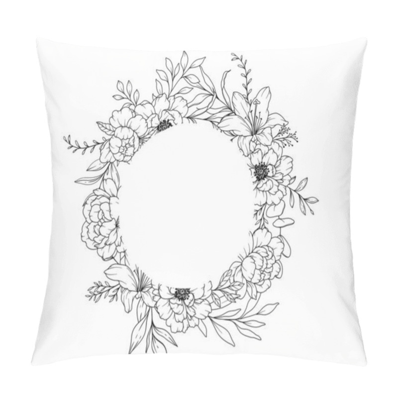 Personality  Peony Line Drawing. Black And White Floral Frames. Floral Line Art. Pillow Covers