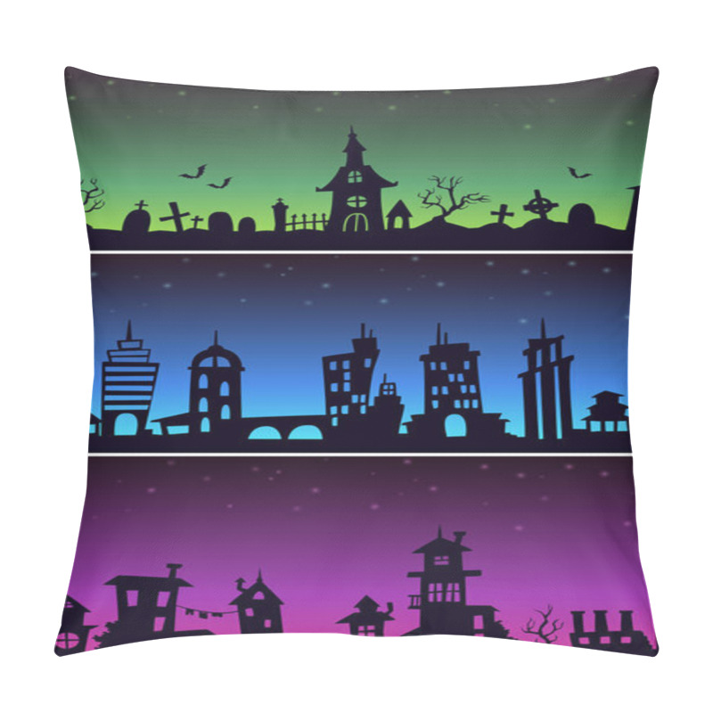 Personality  Seamless Night Backgrounds Set. Vector Scary Landscapes. Pillow Covers