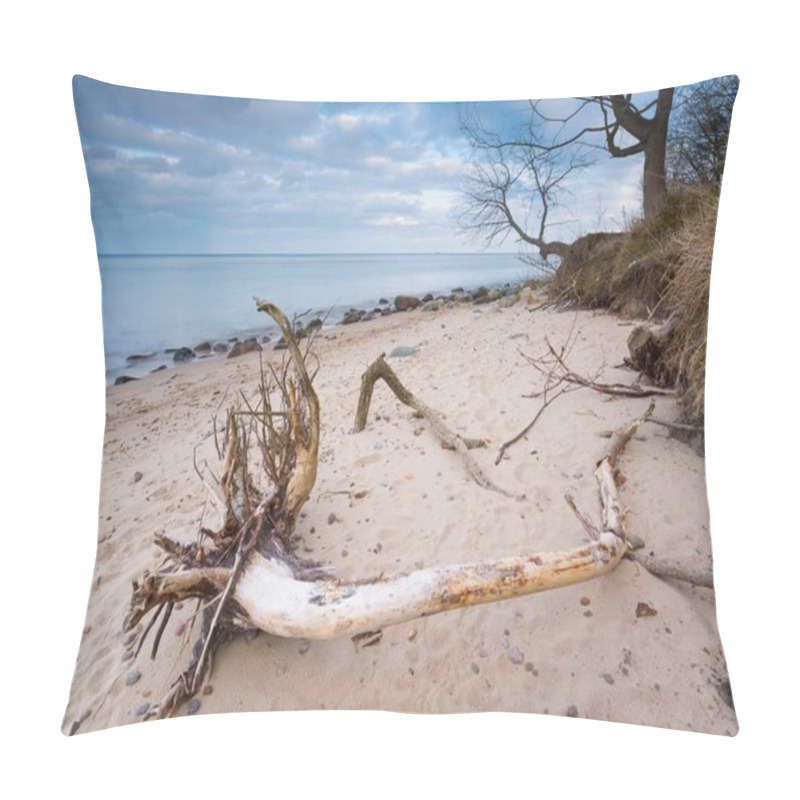 Personality  Rocky Sea Shore With Driftwood At Sunrise. Beautiful Seascape Pillow Covers