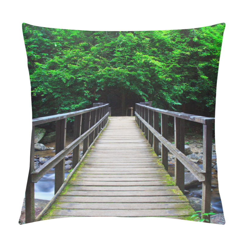 Personality  Bridge Over Waterfall In Forest  Pillow Covers