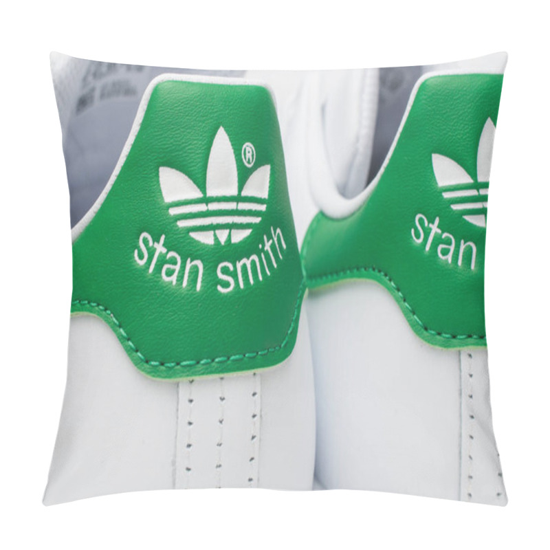 Personality  Carrara, Italy - October 28, 2020 - Adidas Stan Smith Sneaker Classic (white And Green) Logo Detail Pillow Covers